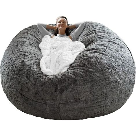 Ulisem Housse de Pouf sans Remplissage, Housse de canapé-lit en éponge pour la maison, Housse de canapé double ronde douce, Convient pour le salon et la chambre à coucher, Gris foncé (1/4)