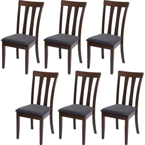 Set 6x sedie cucina sala soggiorno HHG-525 legno massello, struttura scura cuscino antracite