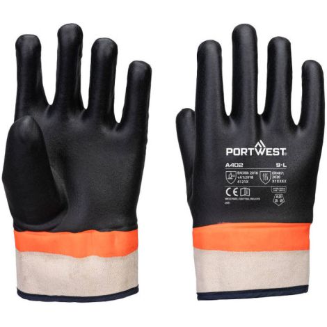 Guante de PVC con doble inmersión y agarre arenoso PORTWEST A402 XXL Negro/Naranja (1/2)