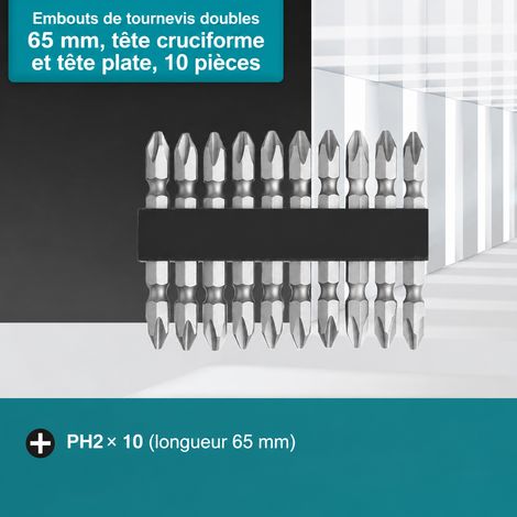 Lot de 10 embouts cruciformes doubles 65 mm D-31740 magnétiques pour visseuse électrique, 1 kg. – Livraison gratuite
