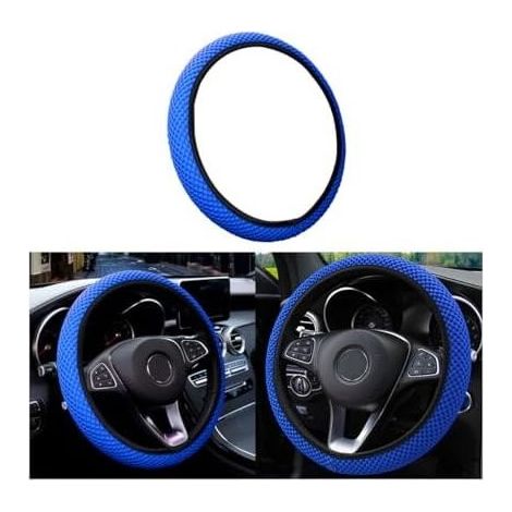 36-40CM Car Steering Wheel Cover Breathable Silk Microfiber Car Steering Wheel Cover Warm in Winter and Cool in Summer Non-Slip Odorless Durable Car Steering Wheel Accessories (Blue) (1/5)