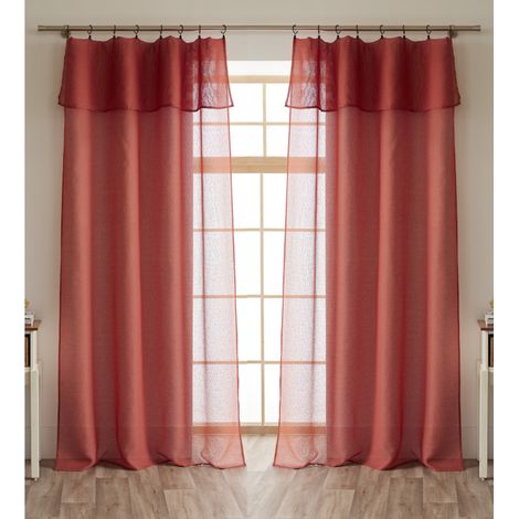 Lot de 2 voilages ajustables + 8 anneaux pince 140 x 270 cm effet bouclette "Elda" Le fil d'Ariane - Elda Terracotta - (1/5)