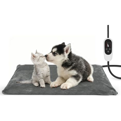 Coussin Chauffant Chat Chien, Température Réglable, 70 x 40 cm, Gris 6 Niveaux de Température, Minuterie Réglable, Câble Anti-Morsure, Animaux Moyens jusqu'à 14 kg, 75W Max, Intérieur (1/5)