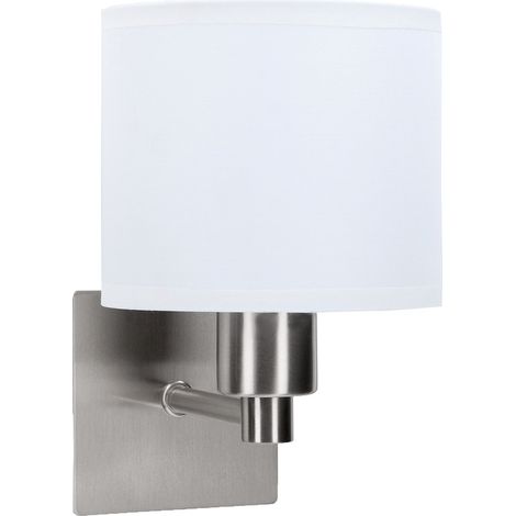 FORLIGHT LYON (4 unidades) Aplique de Pared para Dormitorio de Níquel Satinado y Pantalla Textil Blanca. Lámpara para Cabecero de Cama. Para Bombilla E27