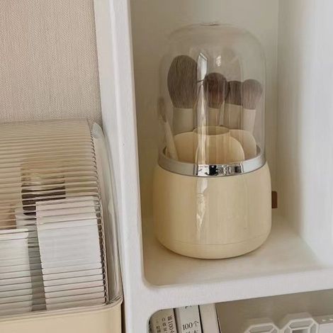 Tube de rangement rotatif pour pinceaux de maquillage, boîte de rangement haut de gamme pour rouges à lèvres et cosmétiques, à poser sur une coiffeuse ou un bureau, anti-poussière (1/5)