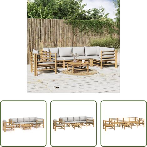 Bambusmöbel -  7-tlg. Garten-Lounge-Set mit Hellgrauen Kissen Bambus (1/5)