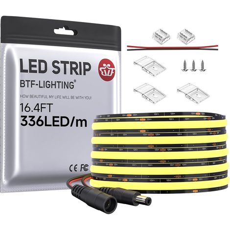 FCOB COB Bande LED Monocouleur Flexible Haute Densité Blanc Chaud 3000K DC12V 5M 336LEDs/M 8W/M 8mm Noir PCB Ruban LED Dimmable IP30 NON Étanche Pour l'intérieur(Bande uniquement) (1/5)
