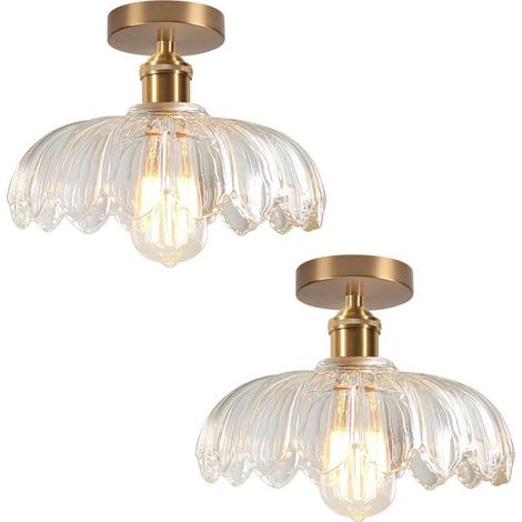 2PCS Plafonnier En Verre Lampe De Plafond En Cristal Plafonnier Rétro Lustre Moderne E27 Pour Couloir Cuisine Salle À Manger (1/5)