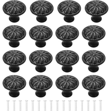 Bouton de Porte - Boutons Tiroir Placard Vintage Ronds Poignes Meuble Avec Vis Pour Commode Cuisine 16pcs Noir (1/5)