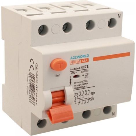 RCCB Interruttore Differenziale Puro Tipo A 3P+N 4M 10000A 300mA 63A AC 400V IP20 IEC61008-1 PR8HM GC76263