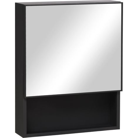 Spiegelschrank Edelstahl Hängeschrank Mit 2 Innenböden & Offenem Regal, Glas, Für Badezimmer, 46X13,5X58 Cm