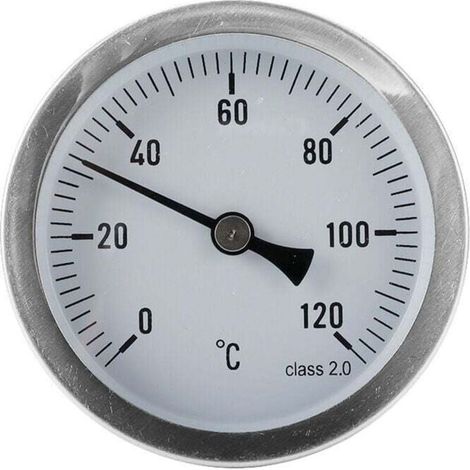 Thermomètre à aiguilles bimétal Pour systèmes de chauffage et chaudières 120 degrés Type 1/2 '' Raccord arrière Tôle d'acier chromée (1/4)