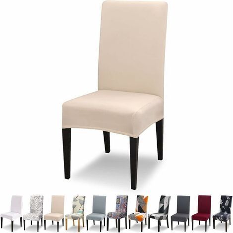 Housse de chaise extensible lot de 4 – Lavable et infroissable – Élastique pour ajustement optimal – Beige 45x65cm