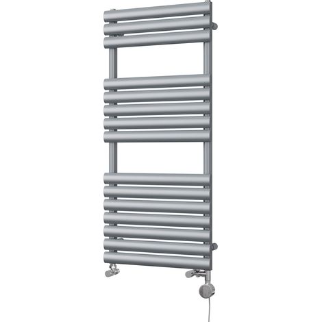 Omeara - Silver Dual Fuel Towel Rail H1120mm x W500mm Thermostatic (1/3)