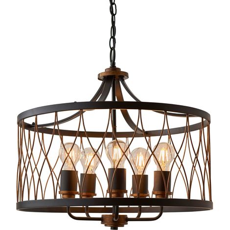 Endon Heston - Sospensione a soffitto cilindrica a 5 luci nero opaco, effetto bronzo rustico, attacco E27 (1/5)