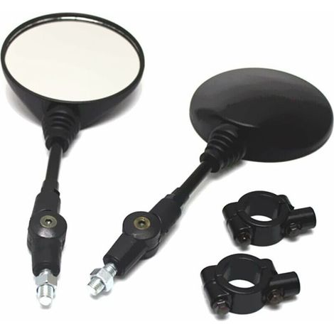 Paar runde, klappbare Motorradspiegel, universell passend, aus Aluminiumlegierung, mit klappbarem Lenker und Befestigungsring, Schwarz - Crezuo