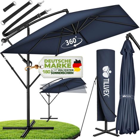 Tillvex – Parasol déporté rectangulaire 330 cm en aluminium – Protection UV UPF 50+ – Rotation 360° – Housse imperméable incluse