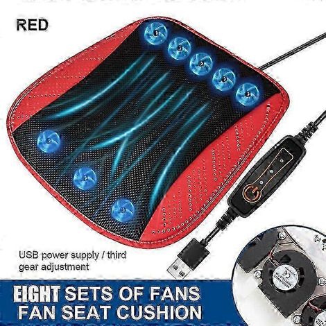 Coussin de siège auto d'été avec ventilateur intégré - Ventilation USB réglable à 3 vitesses - Bleu marine - 5 ventilateurs (1/5)