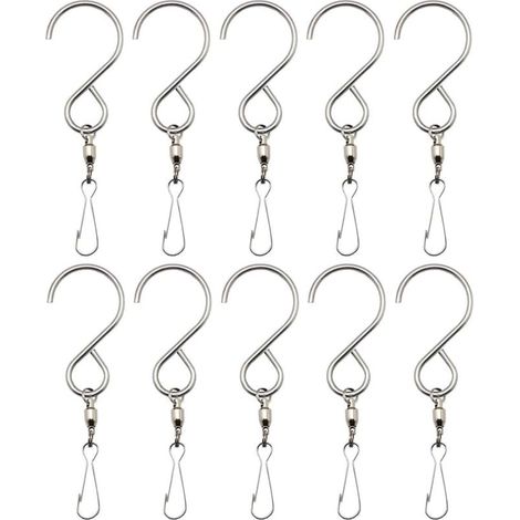Pinces à Crochet Pivotantes, 10 Pack Crochets en S en Acier Inoxydable Rotatifs Pivotant Crochets Clips Carillons Spinner Paniers Suspendus Extérieurs Plantes Drapeau Party Jardin Accessoires (1/5)
