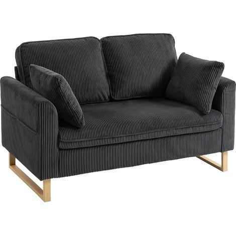 HOMCOM 2 Seater Sofa, Corduroy Sofa w/ Spring Cushions 2 Pillows, Dark Grey