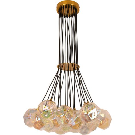 Lustre suspendu doré à 21 boules de verre pour salon et salle à manger (1/3)