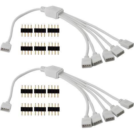 LED Strip Connector Y Splitter, 4 broches 1 à 5 ports LED RGB Splitter pour RGB5050 RGB3528 rgb2835 bande lumière (2 / pack) (1/5)