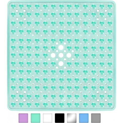 BEBUSINGOTO 53 cm x 53 cm Duschmatte für Badewanne, quadratische Badematte, rutschfest mit Abflusslöchern, Saugnäpfen, BPA-frei, latexfrei, phthalatfrei, maschinenwaschbar, hellgrün