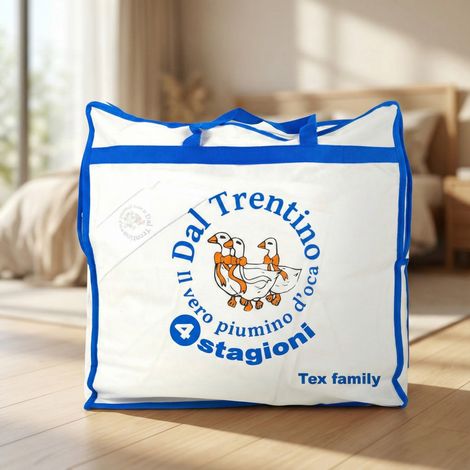 Piumino d'Oca Trentino 4 Stagioni, 2 Piumini Separabili, Soffice, Versatile, 50% Piumino e 50% Piuma d'Oca, Certificato OEKO-TEX Cm. 155X200