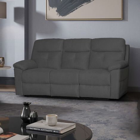 Divano Kayde 3 posti recliner elettrico in tessuto grigio scuro – Comfort e relax totale (1/3)