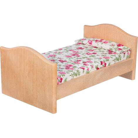 Lit Miniature en Bois pour Maison de Poupée, Accessoire Décoratif Adorable en Tissu, pour Décorer la Chambre des Garçon et Filles Jardin (1/5)