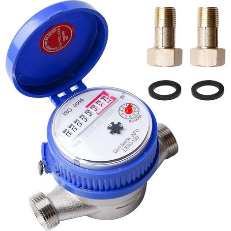 Compteur d'eau de jardin, 1/2 ", calibré, horloge à eau froide domestique, avec robinetterie et couvercle de protection, pour le jardin et la maison (1/5)