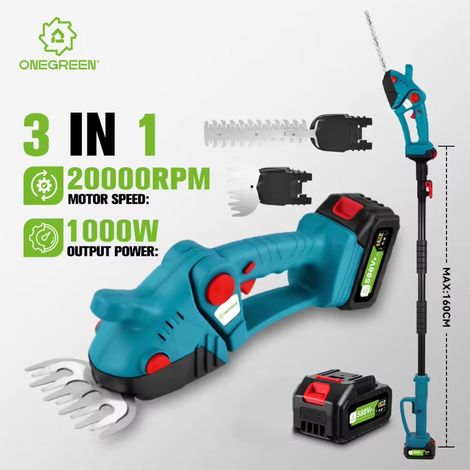 Taille-haie électrique 3 en 1, cisaille télescopique sans fil, 20 000 tr/min, compatible avec les batteries 21 V et 18 V (1 batterie) (1/5)