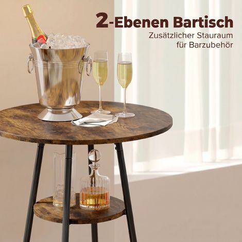 Table industriel avec 2 tabourets rembourrés, repose-pieds, cadre en métal, table de cuisine avec étagère, Brun Rustique (1/5)