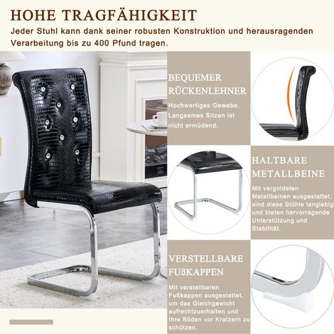 Lot de 4 chaises à manger rétro effet alligator,détails cristal sur faux cuir,pieds métalliques galvanisés,élégance discrète pour l’intérieur. (1/5)
