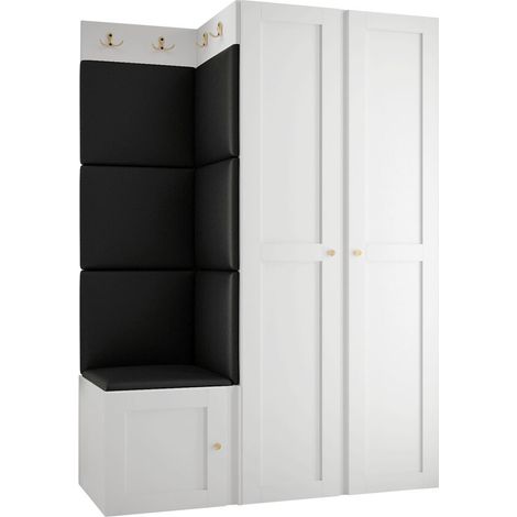 Meuble d'entrée Hartford 379, Blanc, 186x116x46cm, MDF, Stratifié, Faux cuir, Murale, À poser