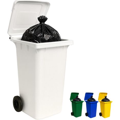 Bidone spazzatura da 120 Litri in Plastica con 2 ruote - Misura 48x55x93 cm- Pattumiera con Coperchio e maniglia - Colore Bianco (1/5)