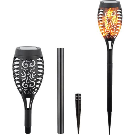 Lampe torche solaire 12 LED effet flamme, pour jardin extérieur, piquet à gazon