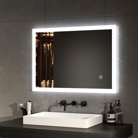 Miroir de Salle de Bain, Miroir LED, 70x50cm, Miroir de Salle de Bain Rectangle avec Interrupteur Tactile, Anti-buée, Lumière Blanche Froide (1/5)