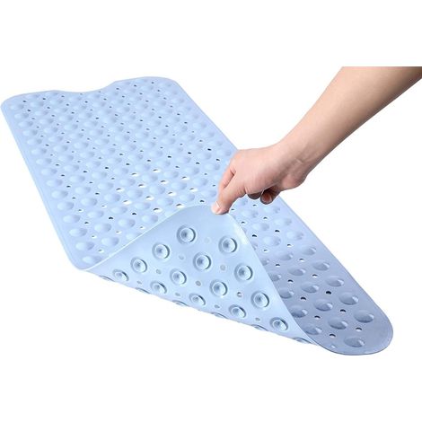 Rutschfeste Badematte, schimmelresistent, extra lang, antibakteriell, BPA-, phthalat- und latexfrei, maschinenwaschbar, mit Saugnäpfen (40 x 100 cm, hellblau) (1/3)