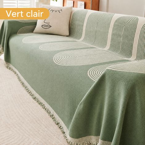 Housse Canapé chenille – motif anneaux – vert 180400cm Plaid Jeté Protection 45 × 42 × 6,5 cm 2,456 kg – Livraison gratuite