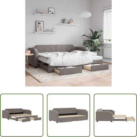 Schlafsofa -  Tagesbett Ausziehbar mit Schubladen Taupe 100x200 cm Stoff