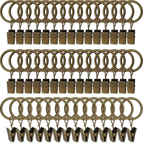 45 anillas de cortina con pinzas - Bronce antiguo, pinzas para cortinas resistentes, ganchos de fijación para barra de tensión, ganchos decorativos para cortinas y marcos de ventanas con perforación m (1/4)
