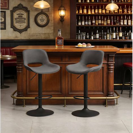 Chaise de bar pivotante grise lot de 2, réglable OKMYHOME (1/5)