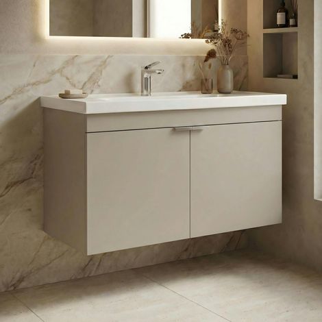 Meuble vasque suspendu 90 cm sable 2 portes NEA (1/5)