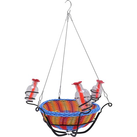 Mangeoire à oiseaux suspendue en rotin tressé, station d'alimentation décorative résistante aux intempéries pour jardin et balcon (1/4)