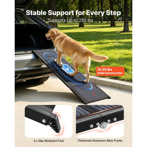 Rampe pour Chien 160 x 43,2 cm Rampe Accès Voiture Pliable pour Chiens Moyens et Grands 113 kg Surface Antidérapante en Feutre pour… (1/5)