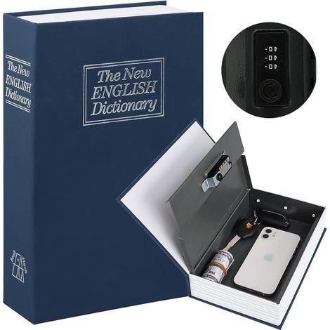 Coffre-fort dissimulé en forme de livre avec code – Coffre-fort portable – Bleu – (1/4)