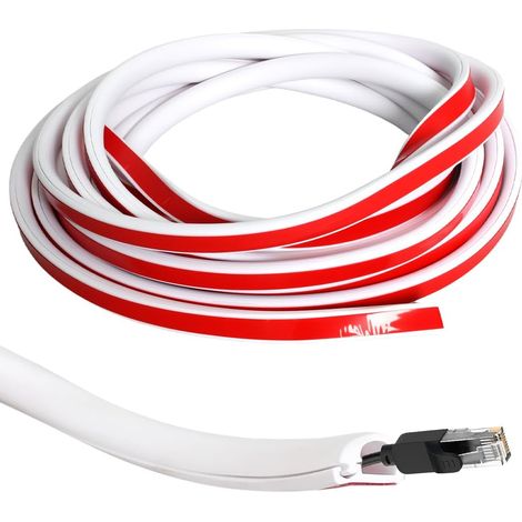 5m Goulotte Passe Cable, Cache Cable Demi-Rond, Goulotte Électrique Auto-Adhésive, Protège Cache Fil TV Mural Flexible, Gaine De Protection, Range-Cord, Blanc pour Sol, Mur et Plafond (1/5)