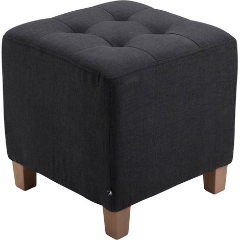 Taburete bajo reposapiés tapizado en tela negra patas de madera 45x46 cm 100000162