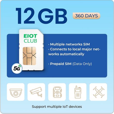 Carte SIM de données 12 Go 360 jours – SIM Internet prépayée IoT pour caméra, routeur, système d'alarme 4G LTE/5G Sans engagement, sans inscription Allemagne (1/5)